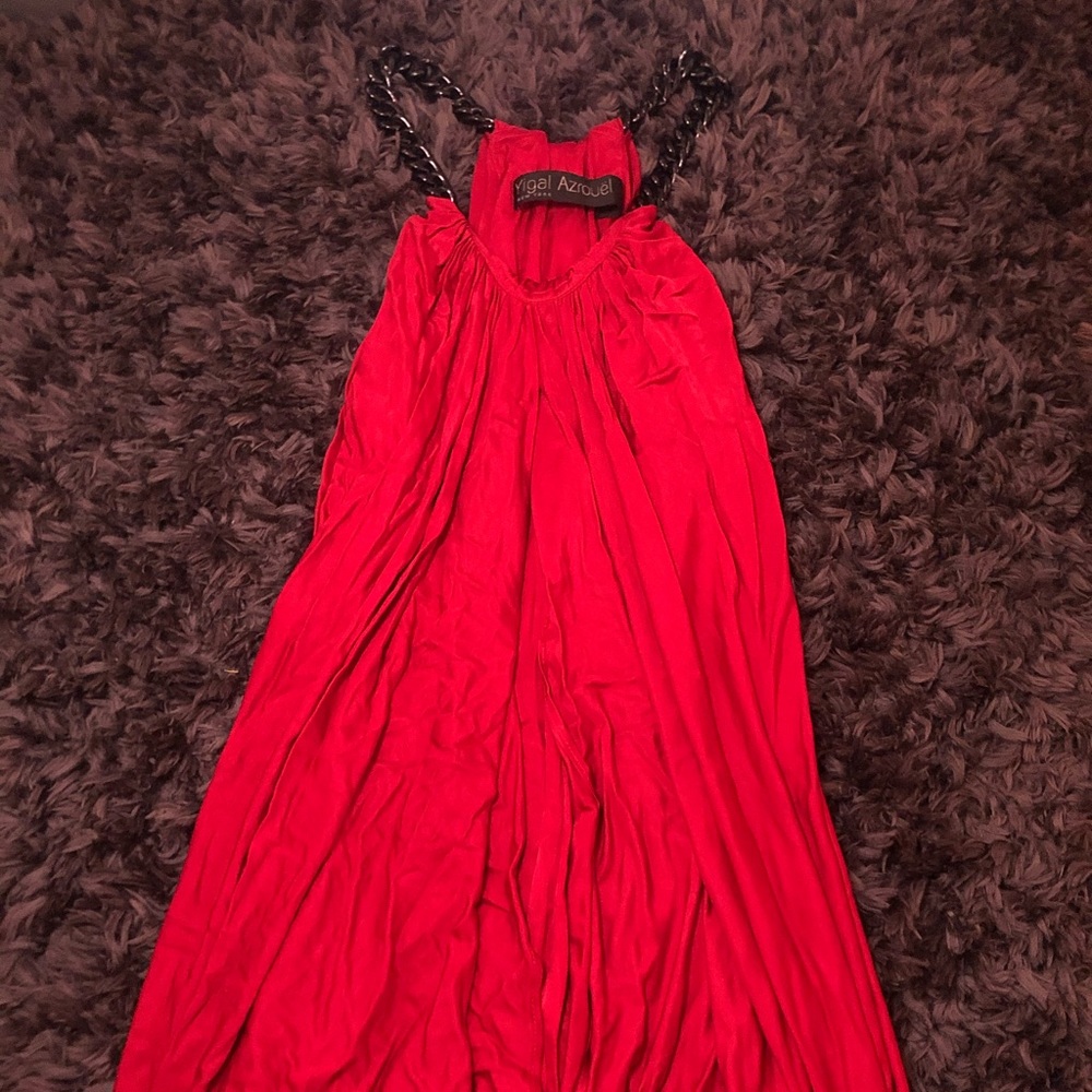 Yigal Azrouel flowy red and black chain top